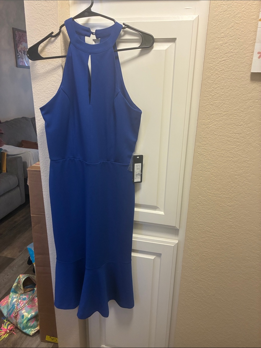 bebe cobalt Blue Halter Midi Dress with Flared Hem NWT - Picture 3 of 14